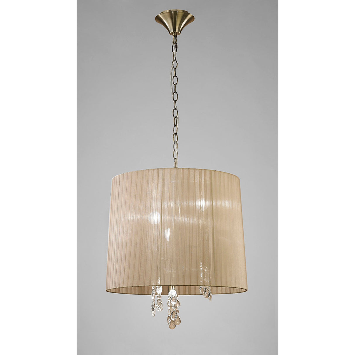 Tiffany 6 Light Crystal Pendant Light – Antique Brass With Soft Bronze Shade