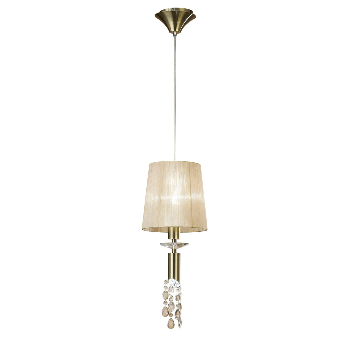 Tiffany 2 Light Crystal Pendant Light – Antique Brass With Soft Bronze Shade