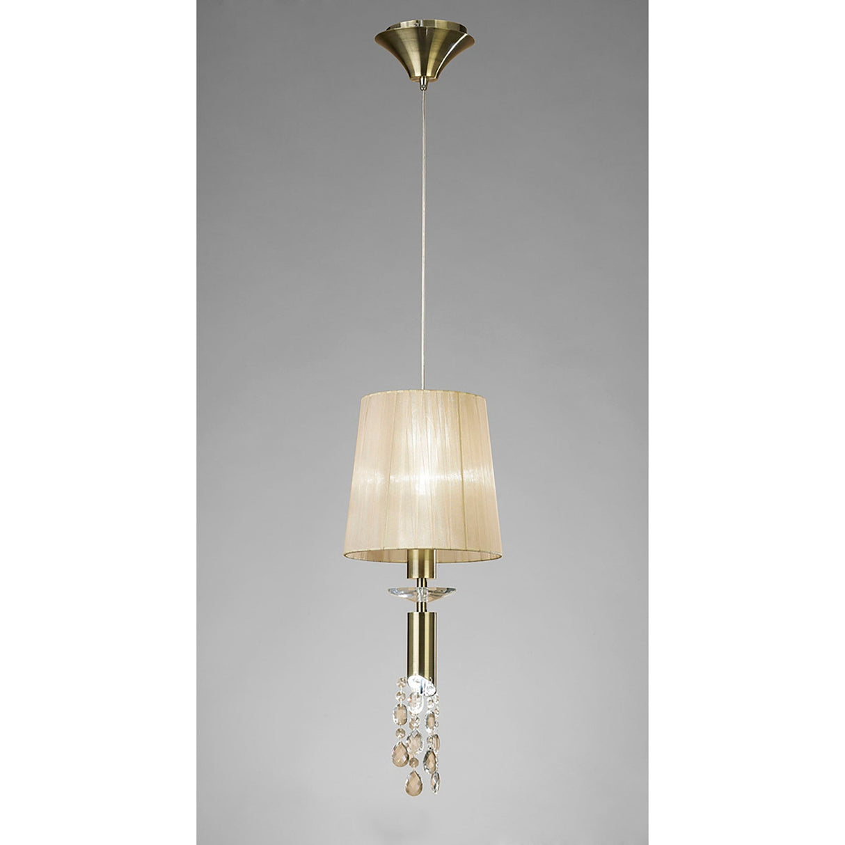 Tiffany 2 Light Crystal Pendant Light – Antique Brass With Soft Bronze Shade