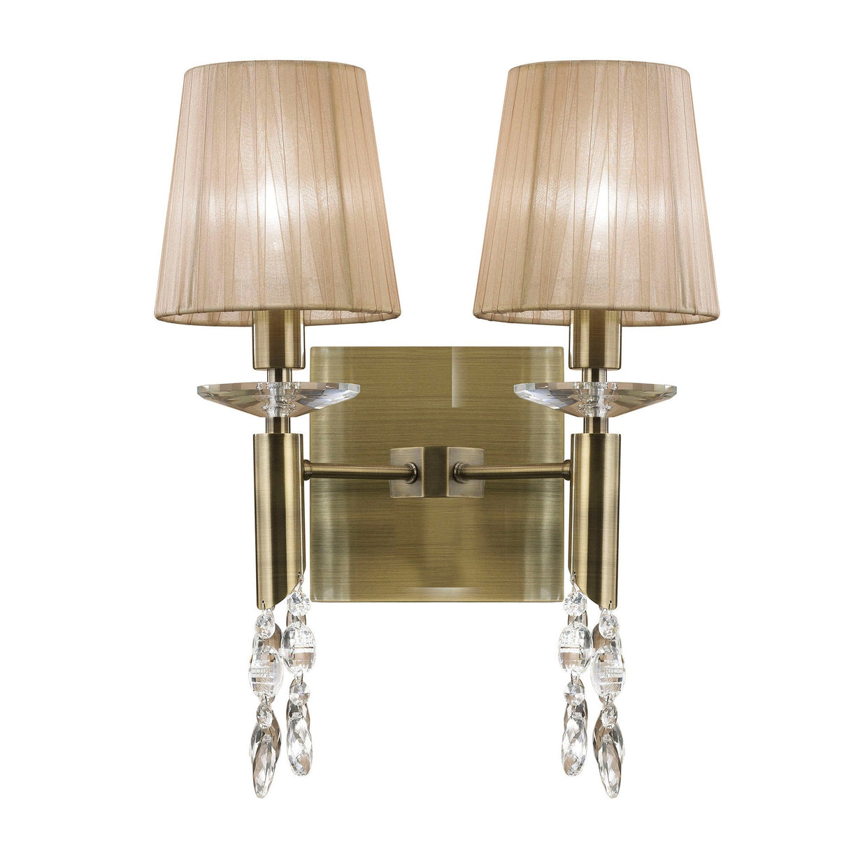 Tiffany 4 Light Crystal Wall Light - Brass With Bronze Shades