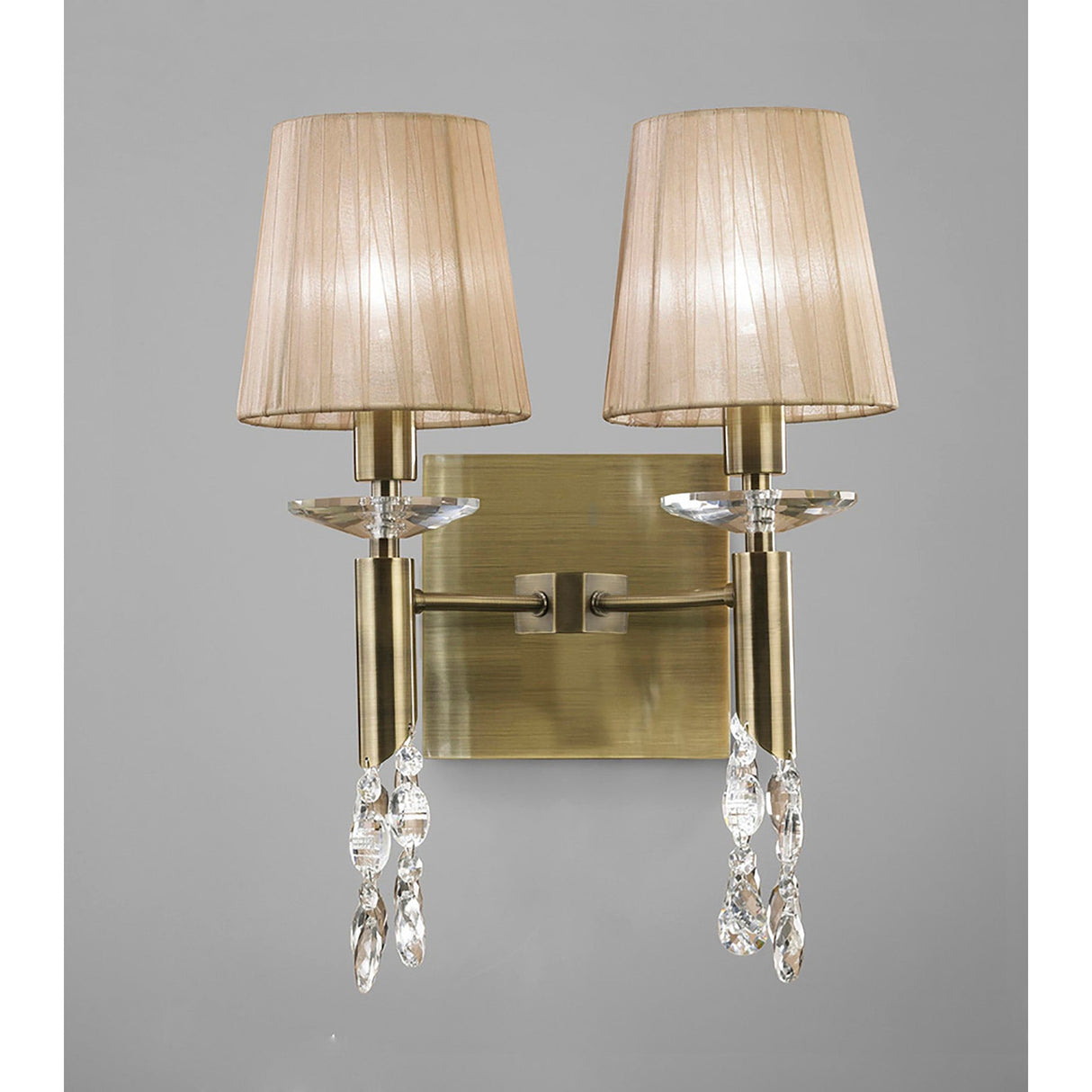 Tiffany 4 Light Crystal Wall Light - Brass With Bronze Shades