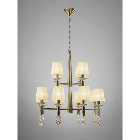 Tiffany 2 Tier 24 Light Crystal Chandelier - Brass With Cream Shades