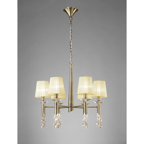 Tiffany 12 Light Crystal Chandelier - Brass With Cream Shades