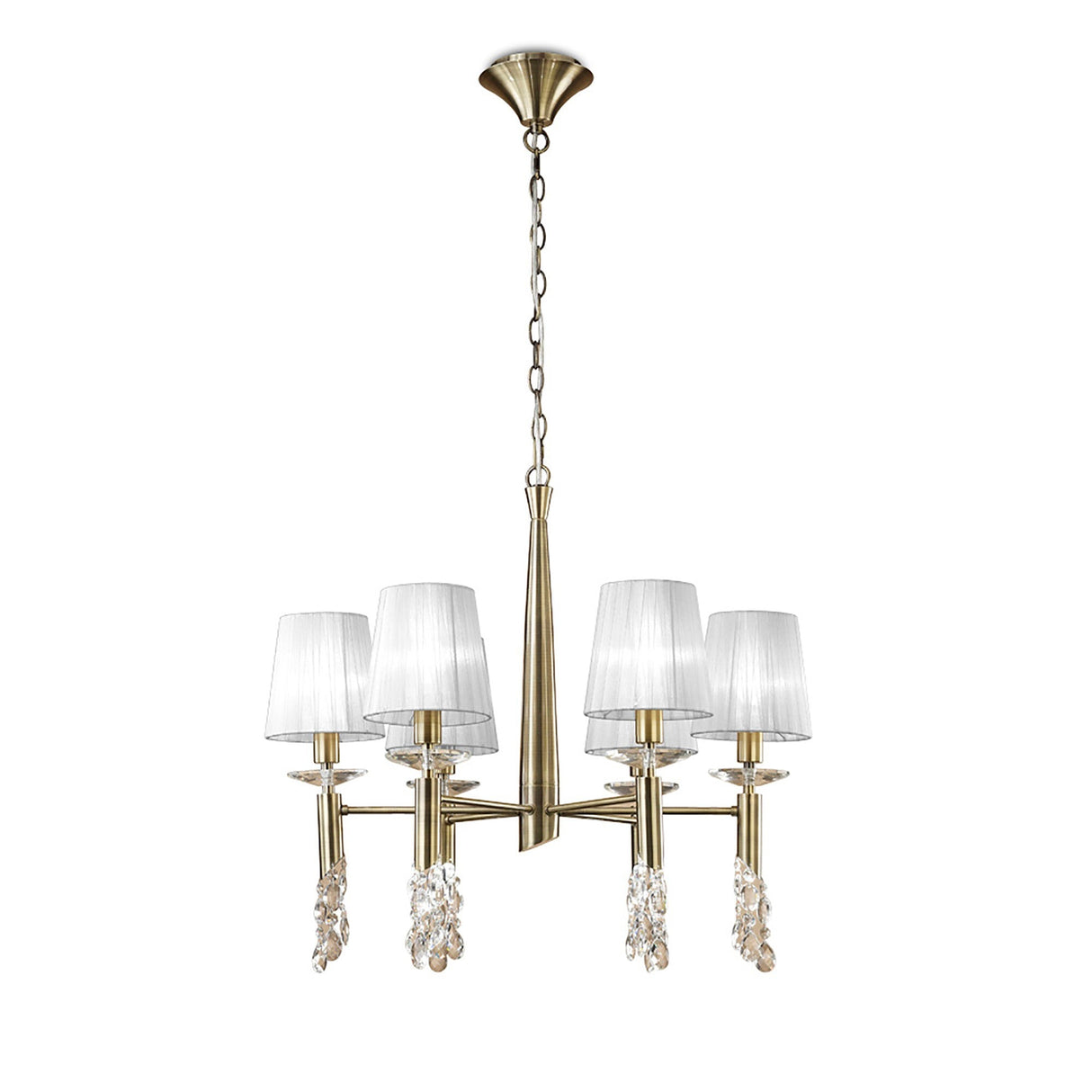 Tiffany 12 Light Crystal Chandelier - Brass With White Shades