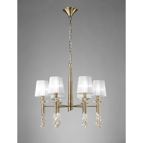 Tiffany 12 Light Crystal Chandelier - Brass With White Shades