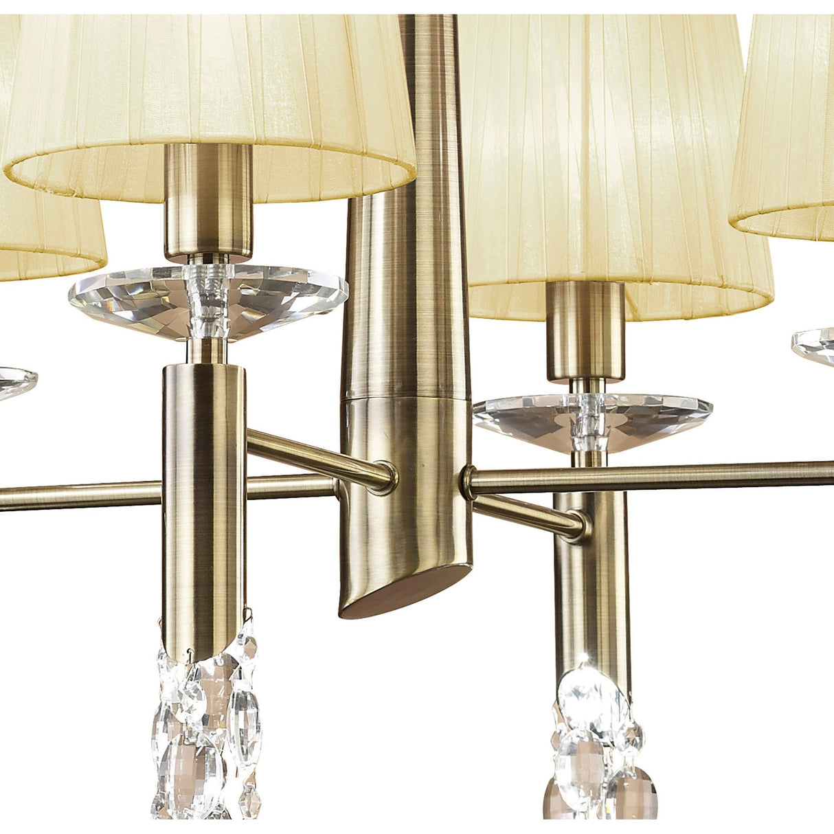 Tiffany 8 Light Crystal Chandelier - Brass With Cream Shades