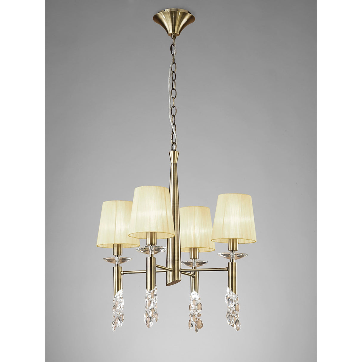 Tiffany 8 Light Crystal Chandelier - Brass With Cream Shades