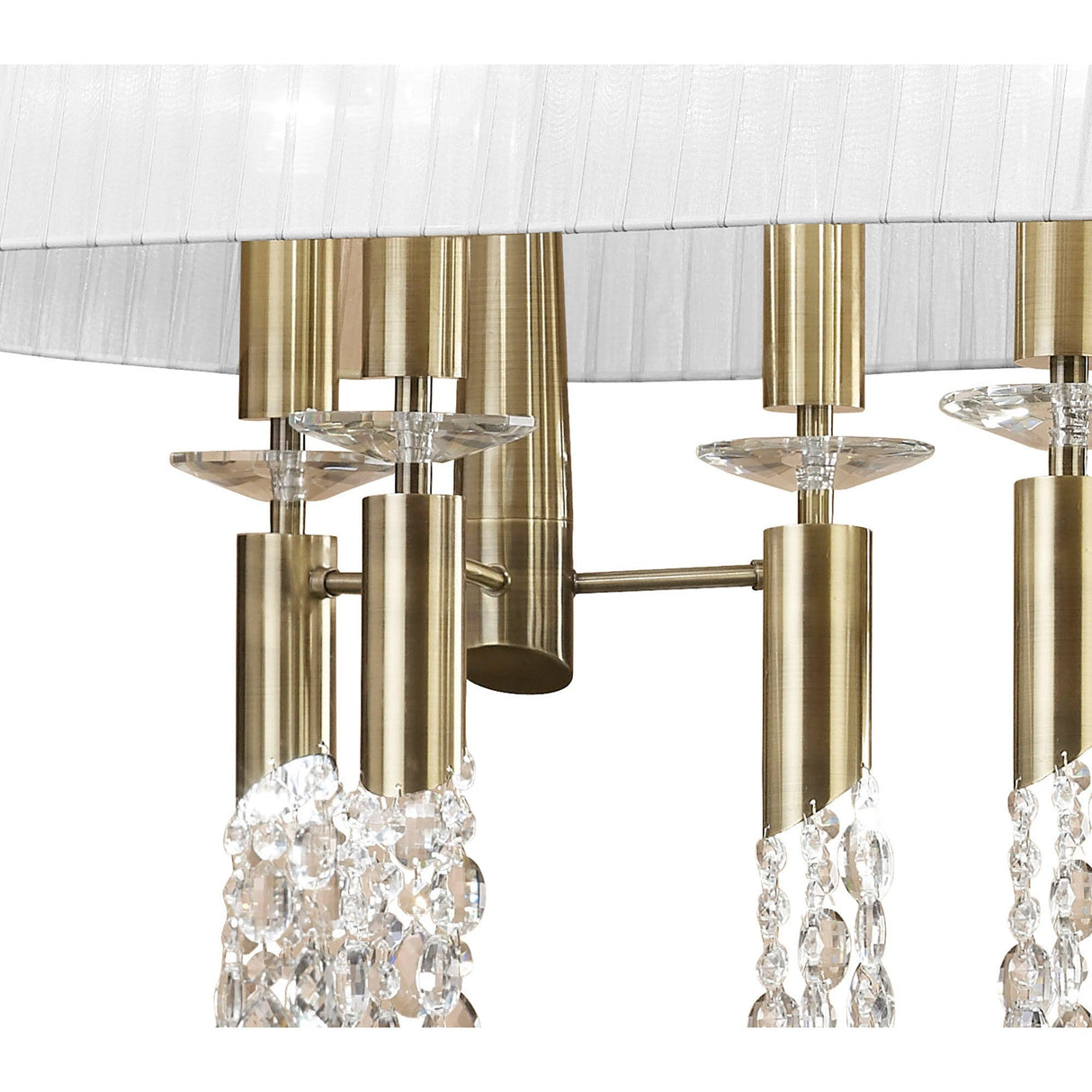Tiffany Oval 8 Light Crystal Chandelier - Brass With White Shade