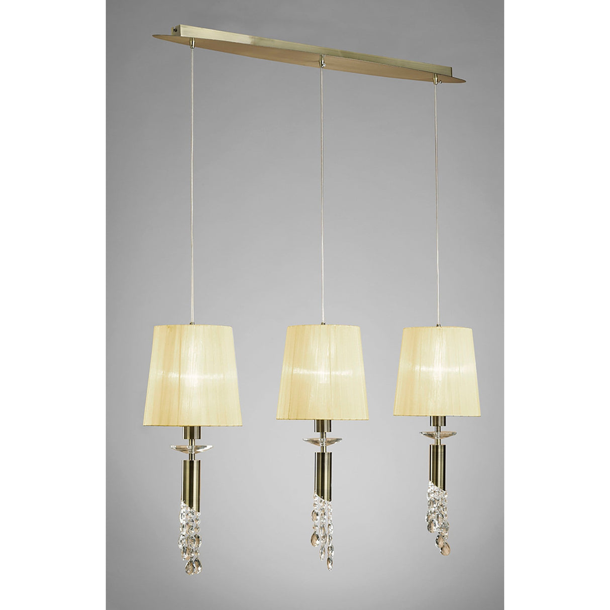Tiffany 6 Light Crystal Bar Pendant Light - Brass With Cream Shades