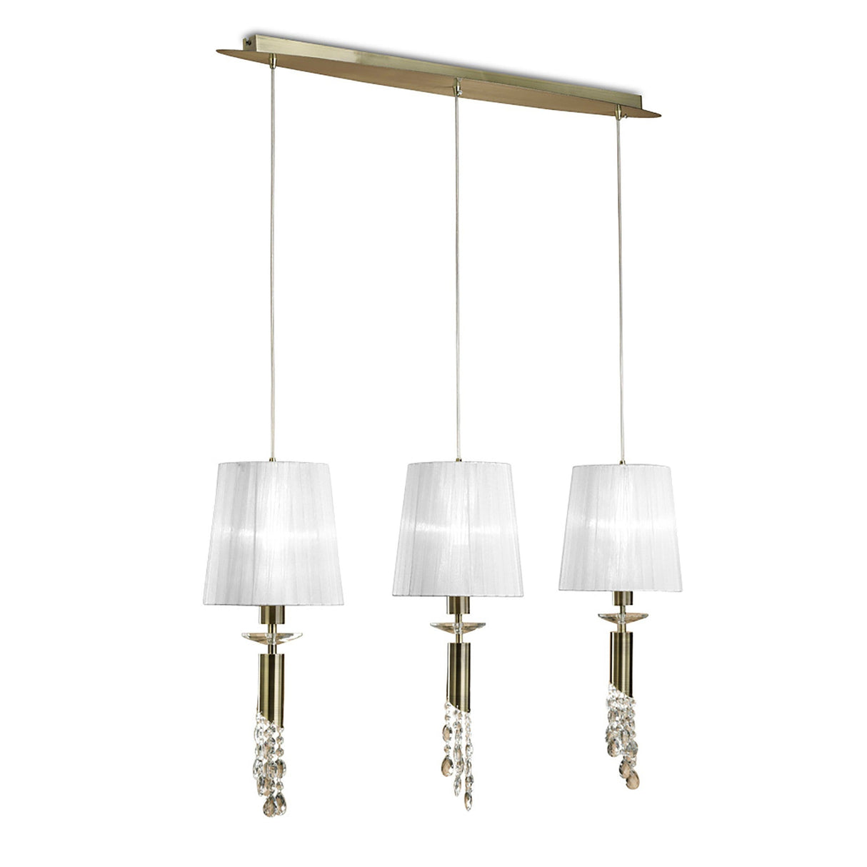 Tiffany 6 Light Crystal Bar Pendant Light - Brass With White Shades