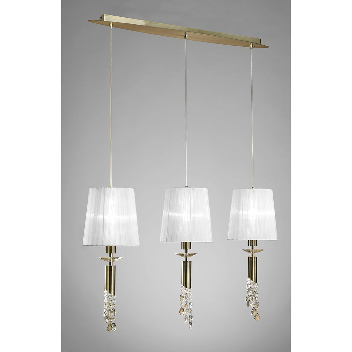 Tiffany 6 Light Crystal Bar Pendant Light - Brass With White Shades