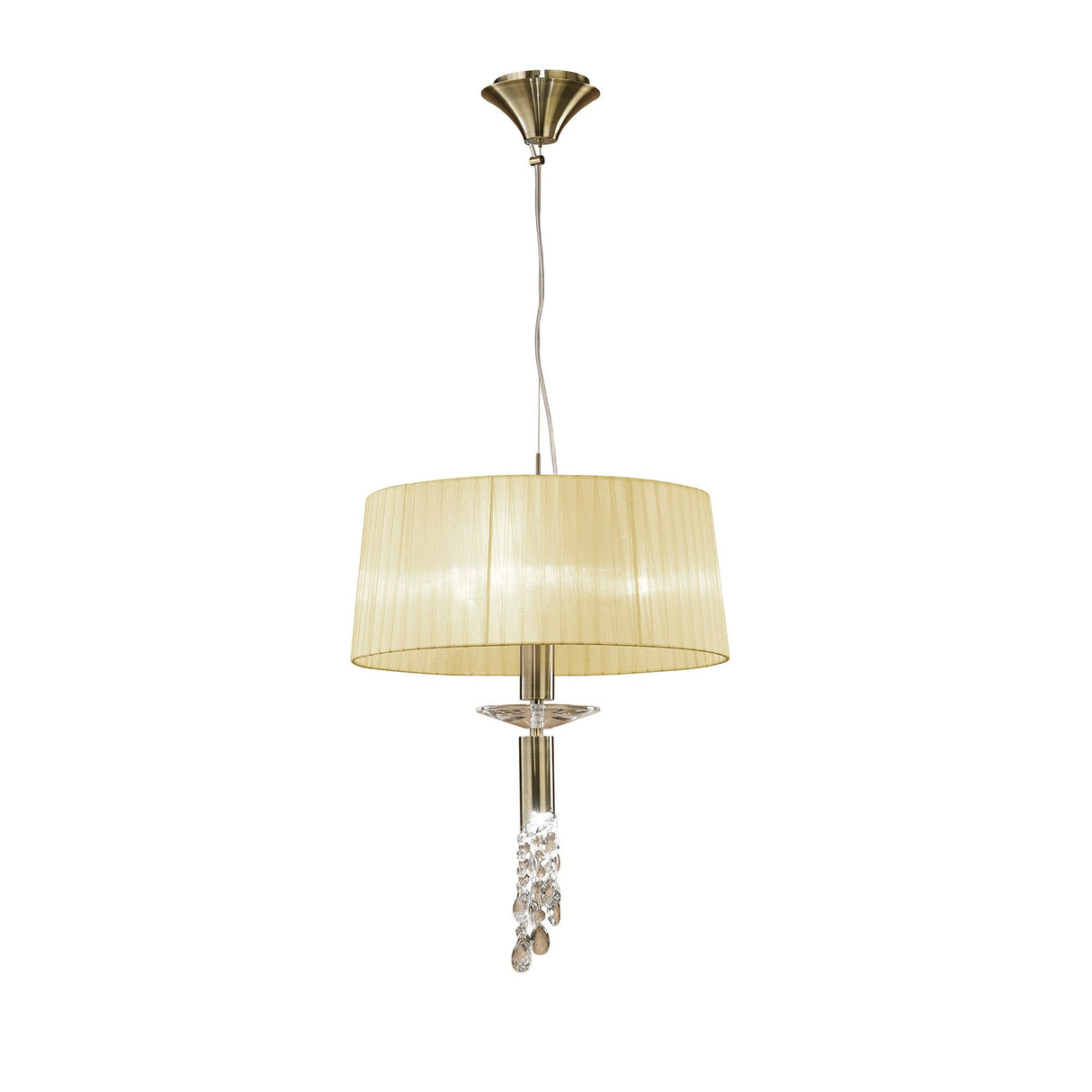 Tiffany 4 Light Crystal Pendant Light – Antique Brass With Cream Shade