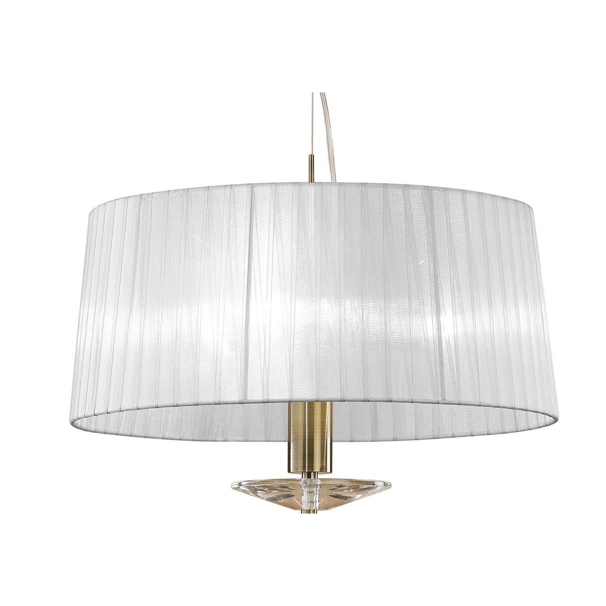 Tiffany 4 Light Crystal Pendant Light – Antique Brass With White Shade