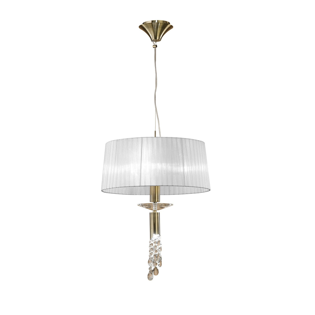 Tiffany 4 Light Crystal Pendant Light – Antique Brass With White Shade