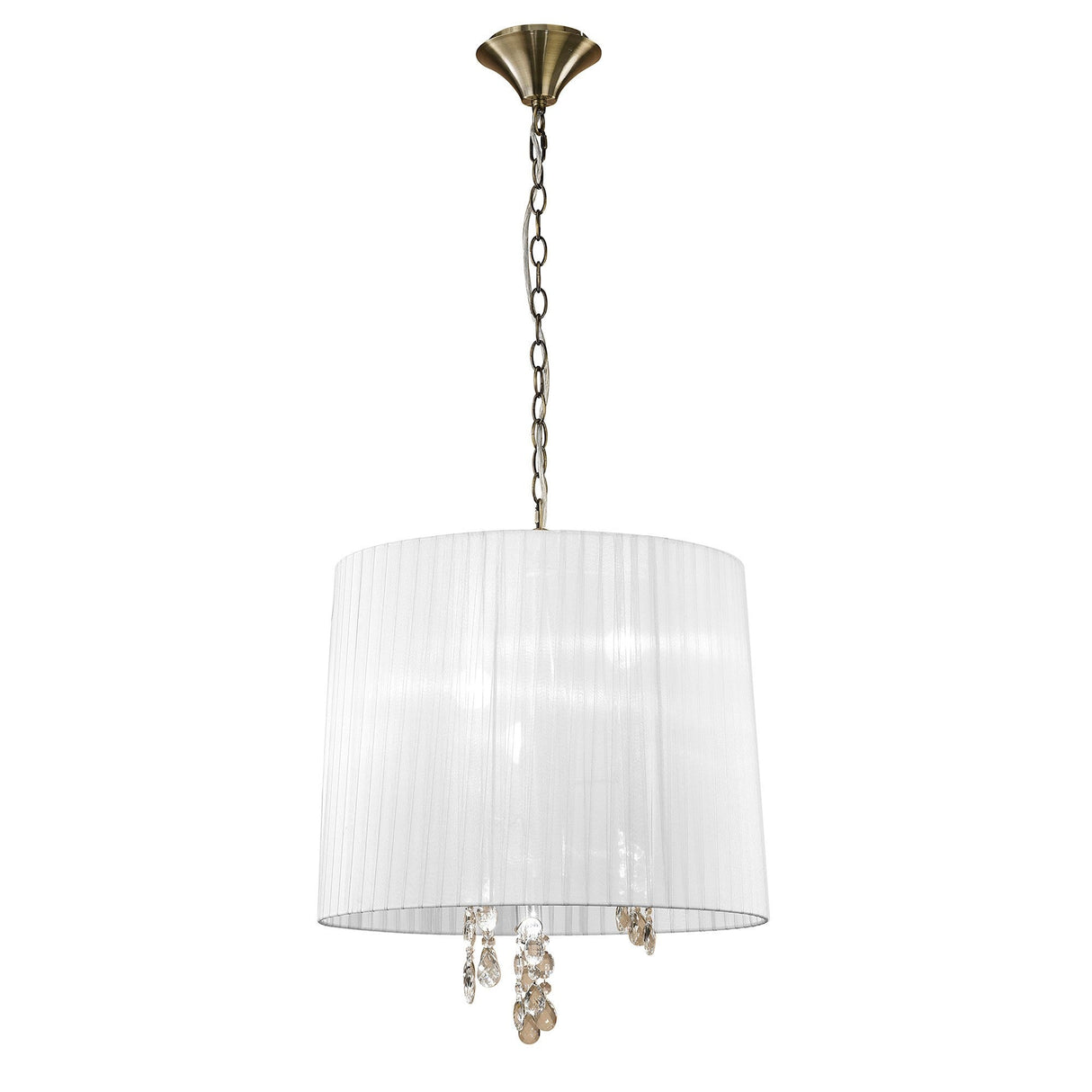 Tiffany 6 Light Crystal Pendant Light – Antique Brass With White Shade