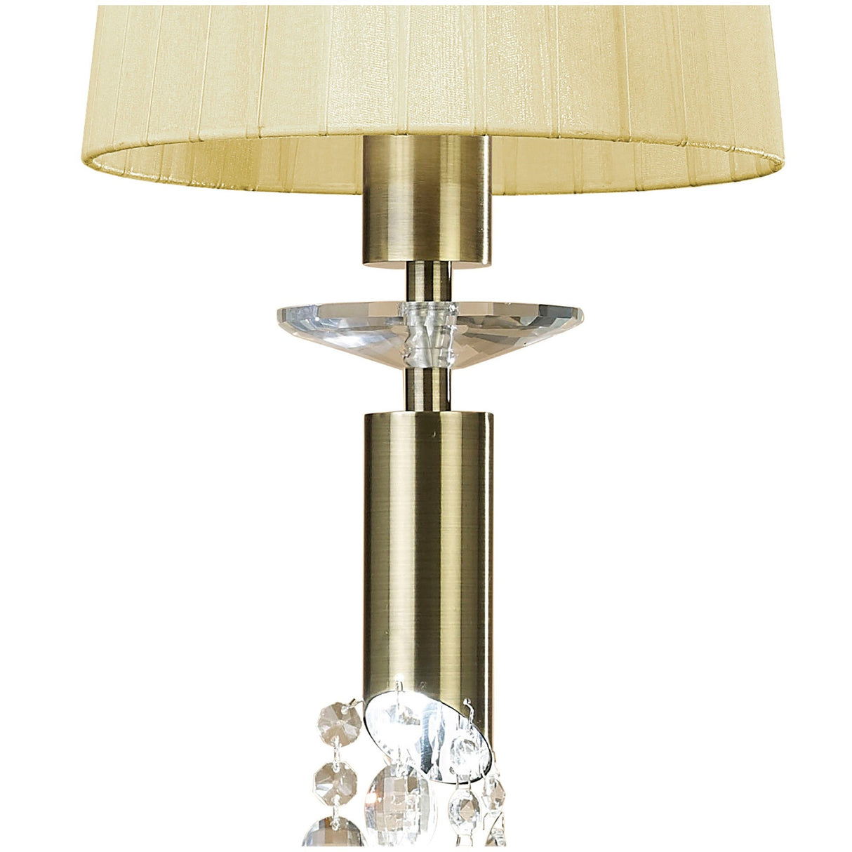 Tiffany 2 Light Crystal Pendant Light – Antique Brass With Cream Shade