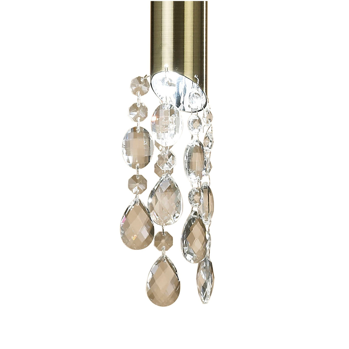 Tiffany 2 Light Crystal Pendant Light – Antique Brass With Cream Shade