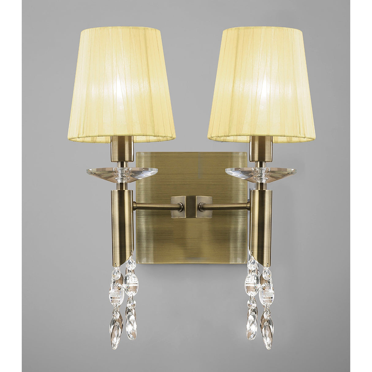 Tiffany 4 Light Crystal Wall Light With Switch - Brass With Cream Shades