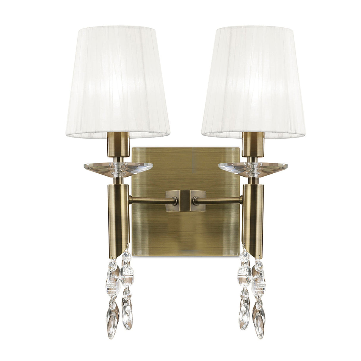 Tiffany 4 Light Crystal Wall Light With Switch - Brass With White Shades