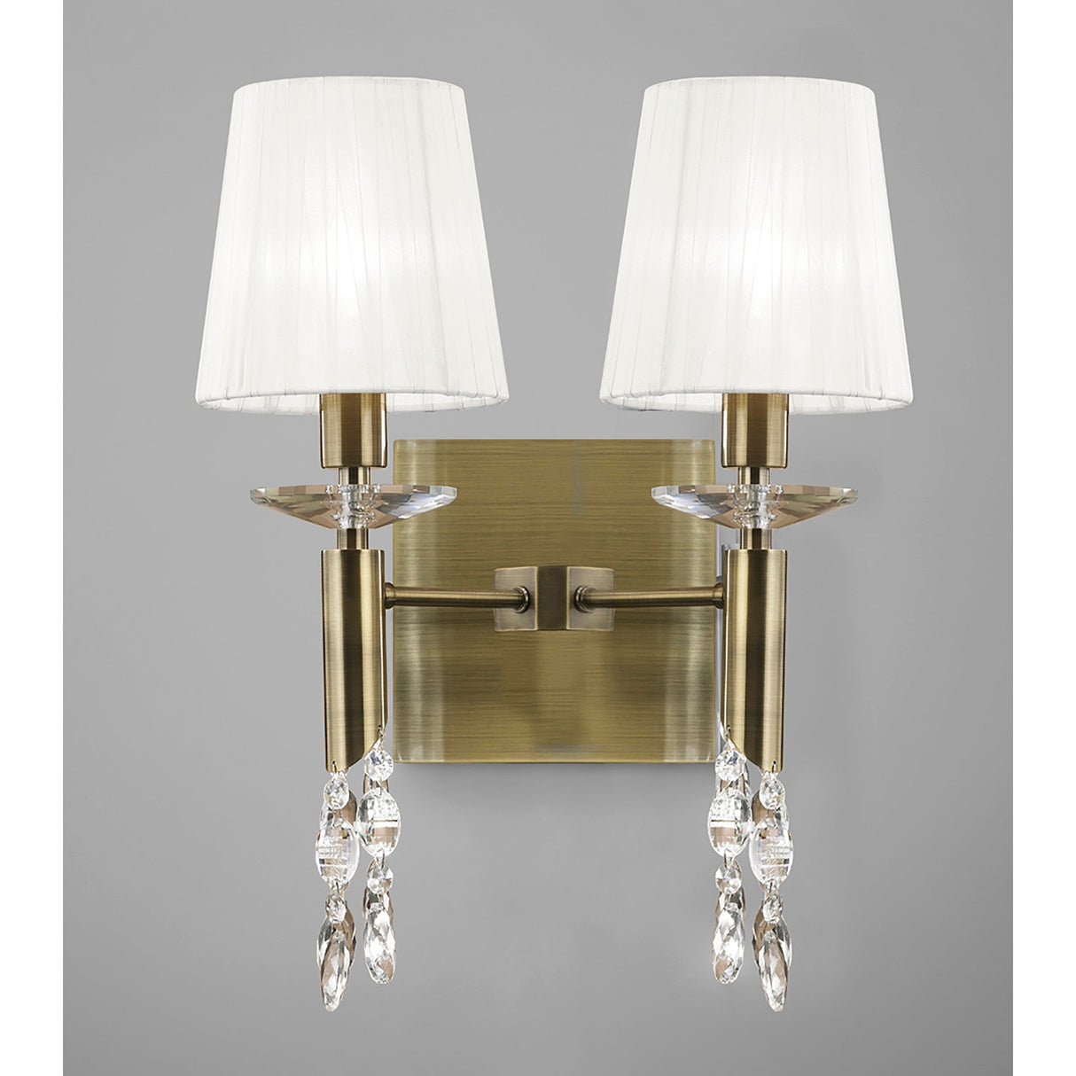Tiffany 4 Light Crystal Wall Light With Switch - Brass With White Shades