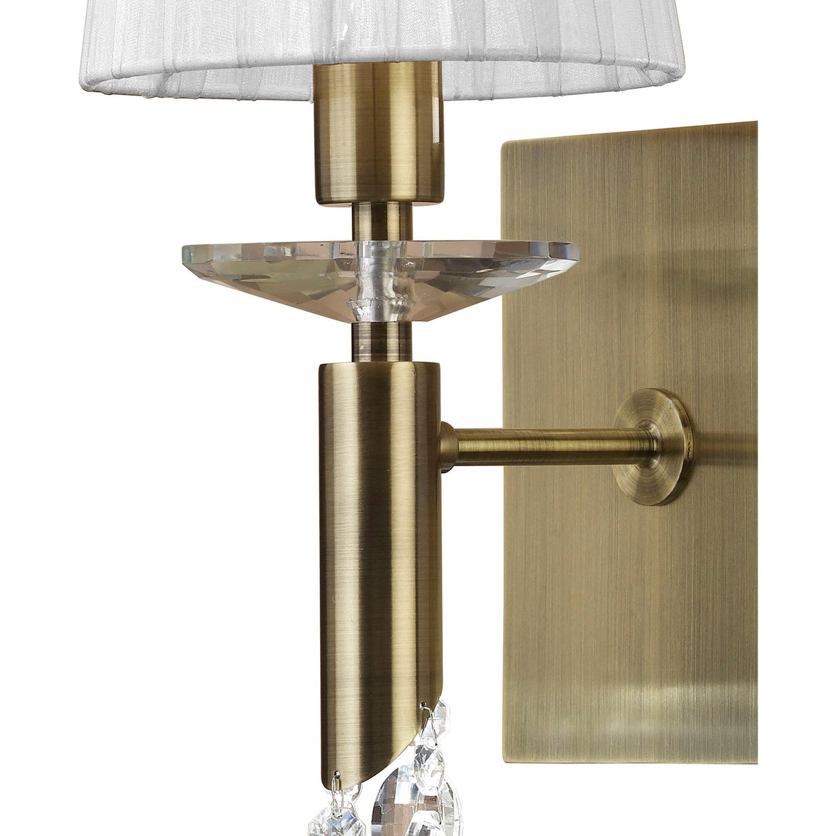 Tiffany 2 Light Crystal Wall Light With Switch - Brass With White Shade