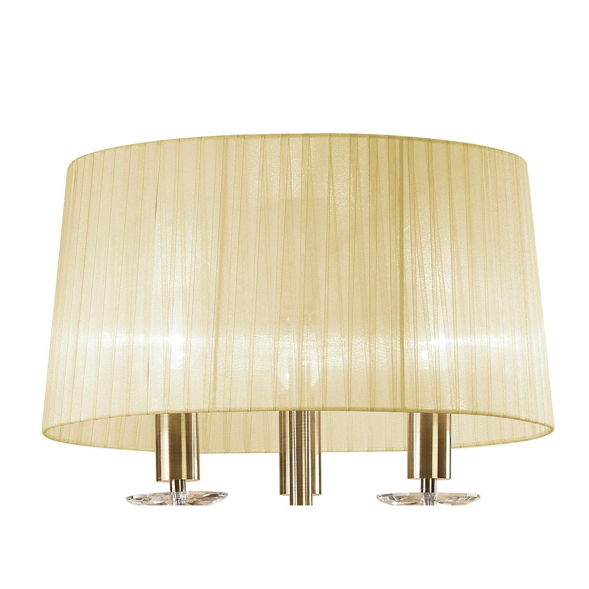 The Tiffany 6 Light Crystal Floor Lamp features a brass base, cream shade, and elegant crystal accents—perfect for adding sophisticated lighting to any space.
