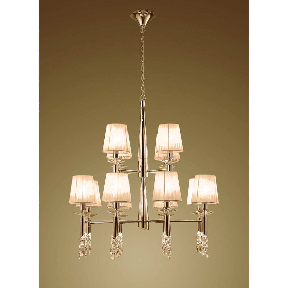 Tiffany 2 Tier 24 Light Crystal Chandelier - Gold With Bronze Shades