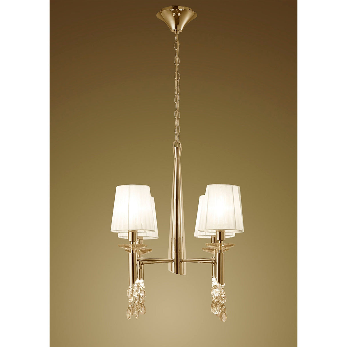 Tiffany 8 Light Crystal Chandelier - Gold With White Shades