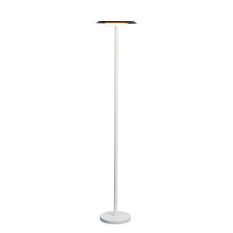 The Tina LED Floor Lamp 12W 3000K in White & Black features a slim, modern design with a flat circular shade and round base, delivering soft ambient light to any space.