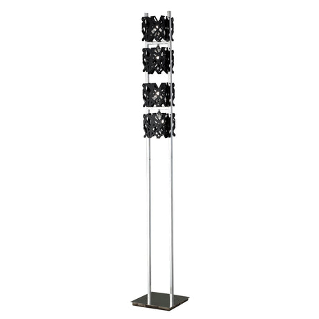 The Tokio 4 Light Floor Lamp in gloss black and polished chrome features three decorative cylindrical shades on slim metal poles and a square base, delivering modern ambient lighting—ideal as a contemporary accent for any room.