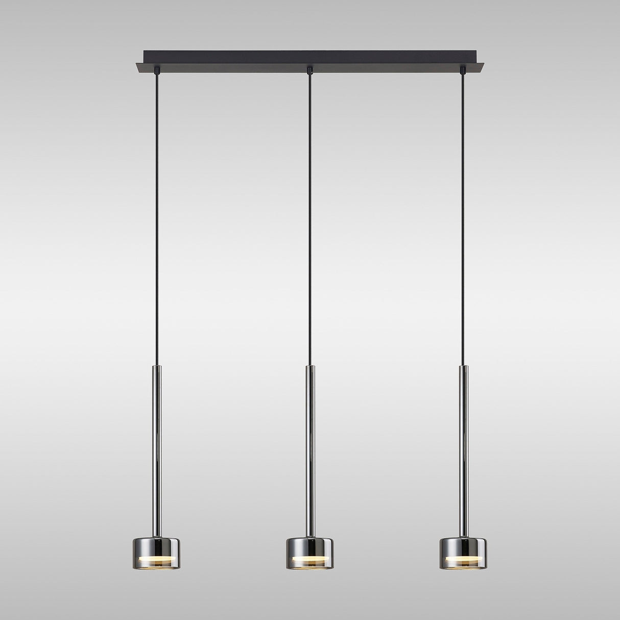 Tonic 3 Light Dimmable LED Glass Bar Pendant Light 2700K - Chrome & Black
