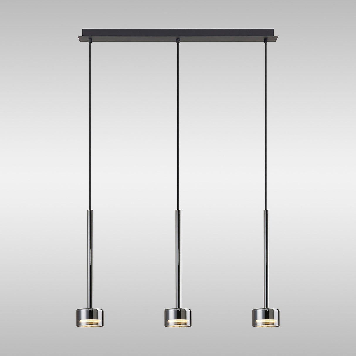 Tonic 3 Light Dimmable LED Glass Bar Pendant Light 3000K - Chrome & Black
