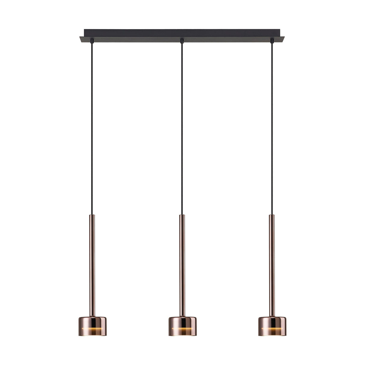 Tonic 3 Light Dimmable LED Glass Bar Pendant Light 3000K - Copper & Black