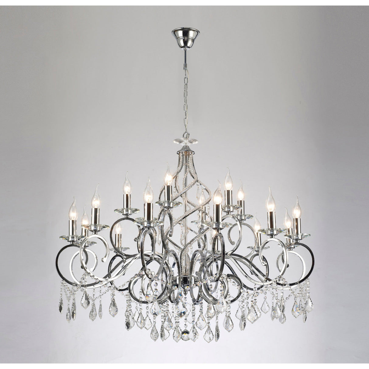 Torino 100cm 18 Light Crystal Chandelier - Polished Chrome