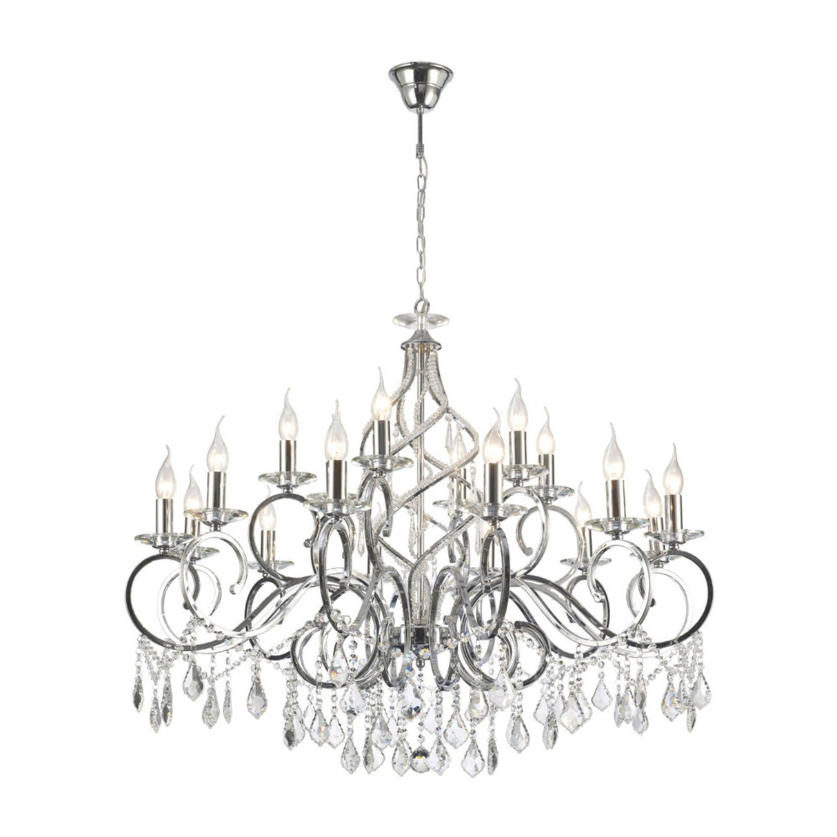 Torino 100cm 18 Light Crystal Chandelier - Polished Chrome