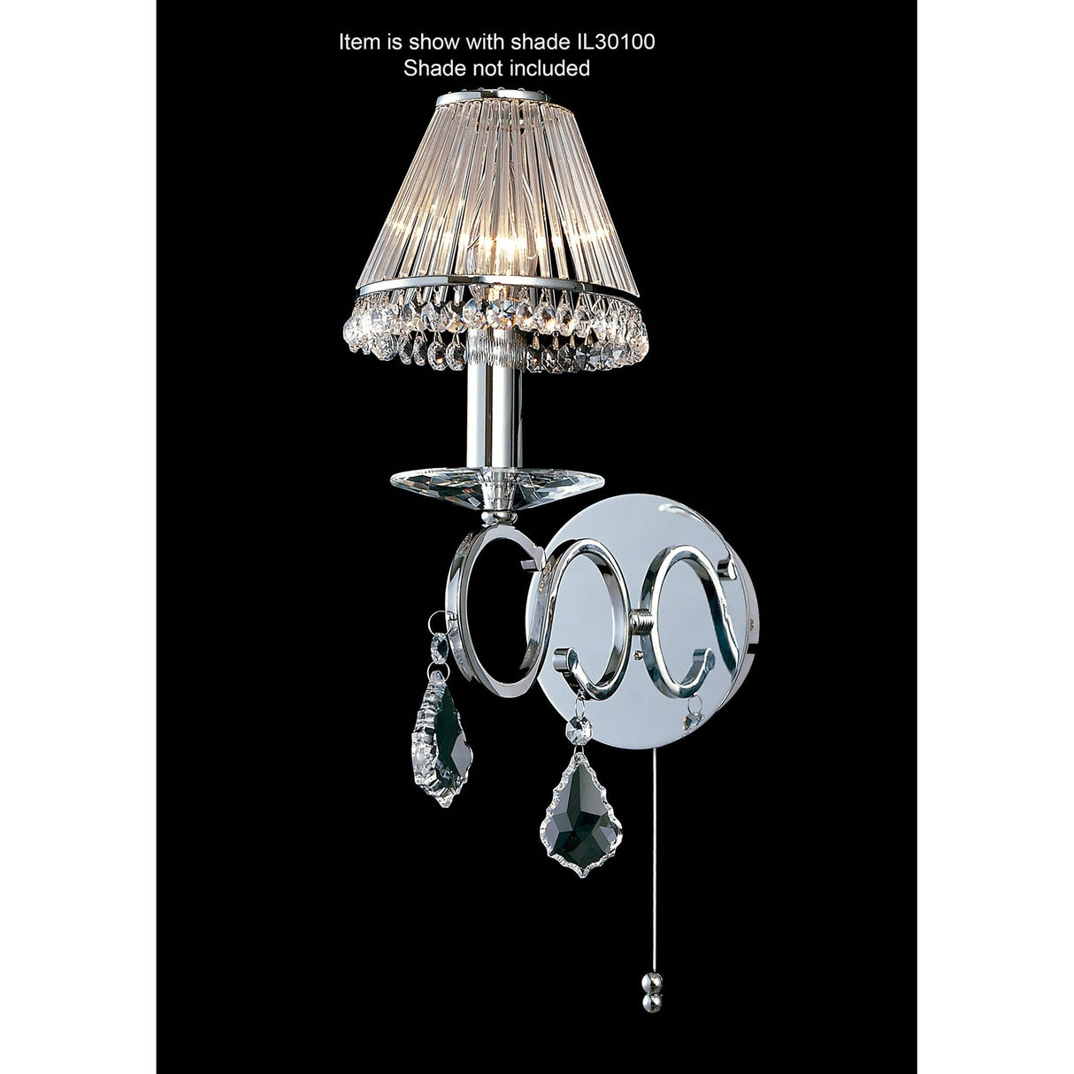 Torino 1 Light Crystal Wall Light With Switch - Chrome