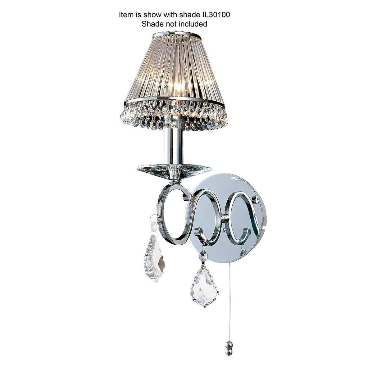 Torino 1 Light Crystal Wall Light With Switch - Chrome
