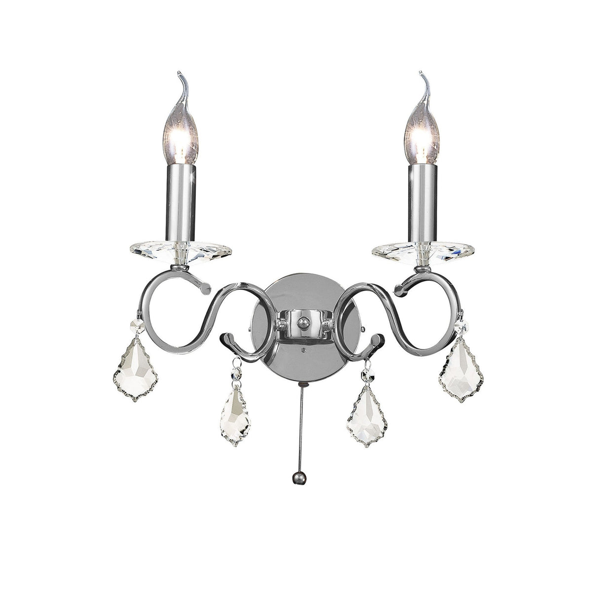 Torino 2 Light Crystal Wall Light With Switch - Chrome