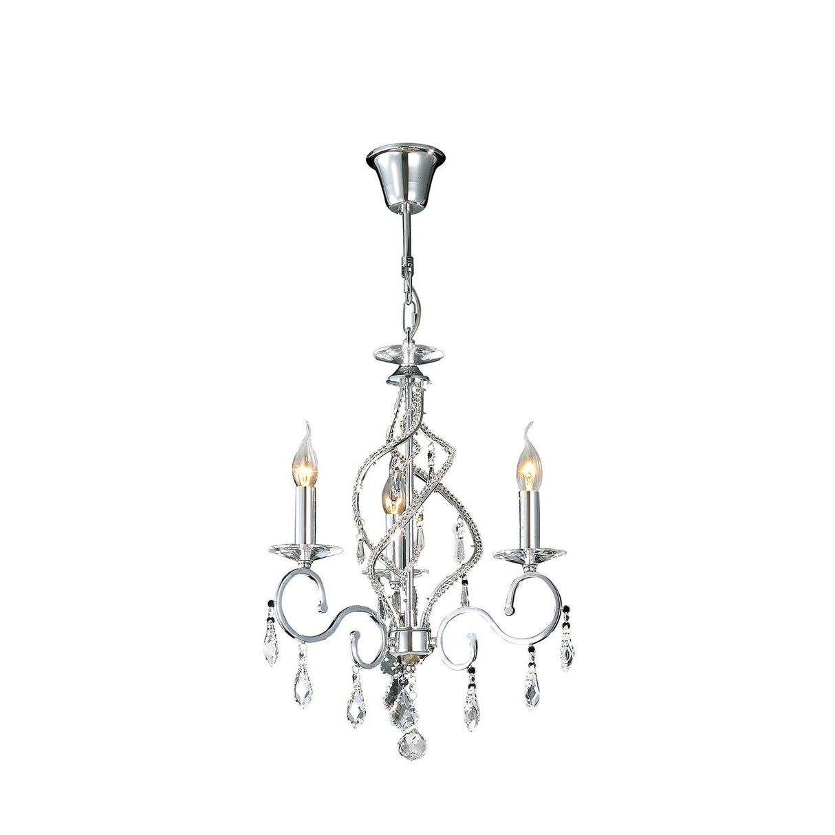 Torino 46cm 3 Light Crystal Chandelier - Polished Chrome