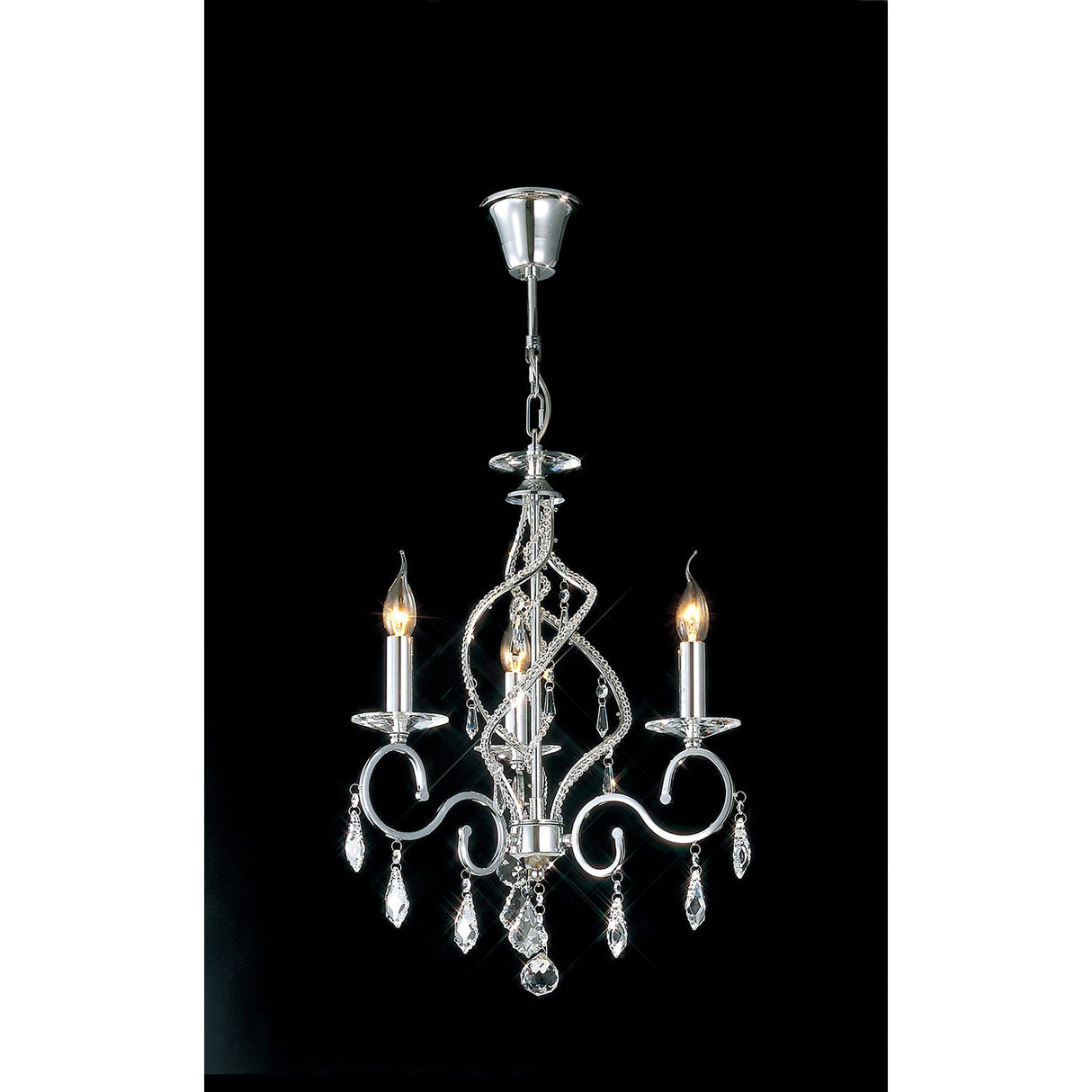 Torino 46cm 3 Light Crystal Chandelier - Polished Chrome