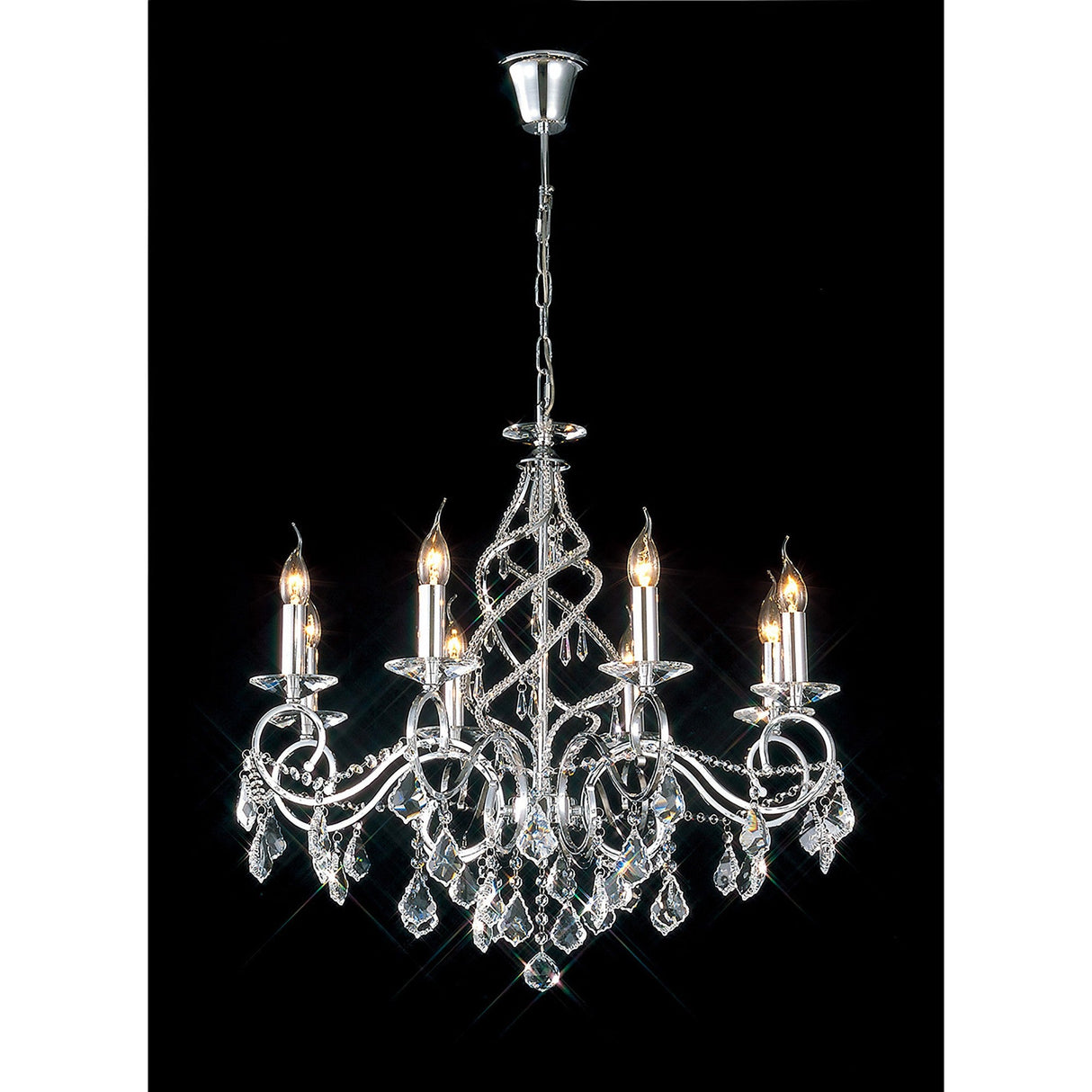 Torino 74cm 8 Light Crystal Chandelier - Polished Chrome