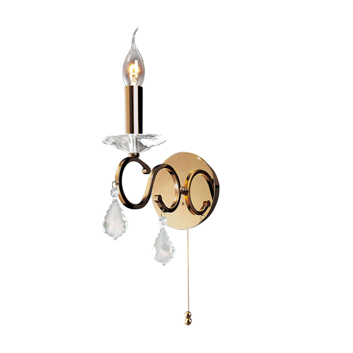 Torino 1 Light Crystal Wall Light With Switch - Gold