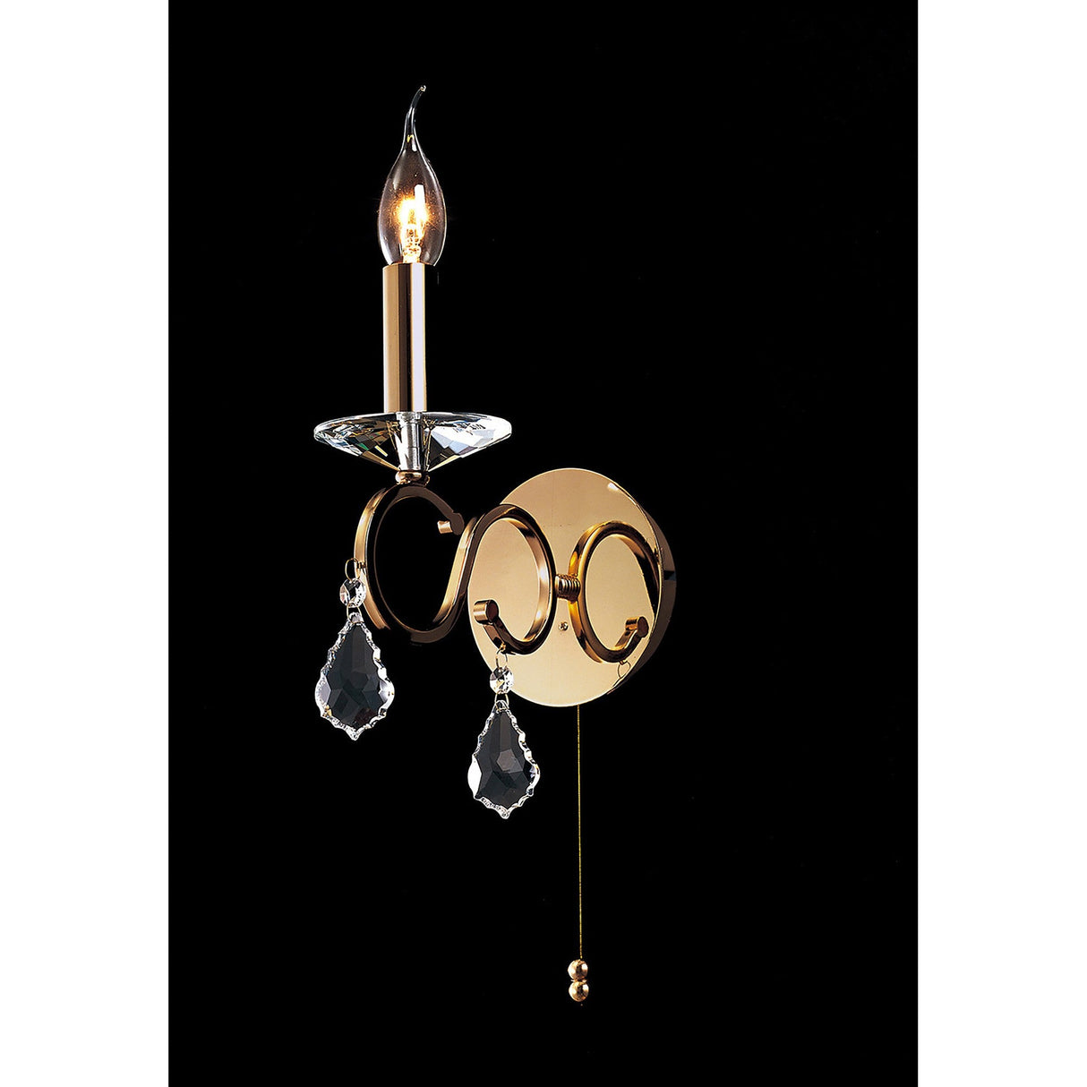 Torino 1 Light Crystal Wall Light With Switch - Gold