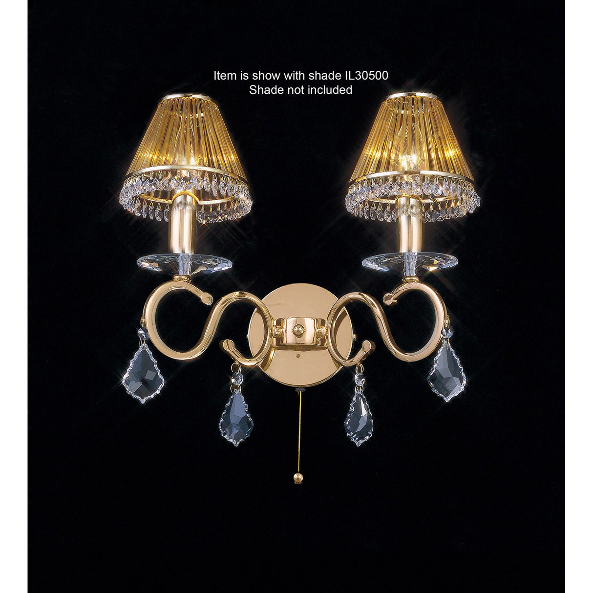 Torino 2 Light Crystal Wall Light With Switch - Gold