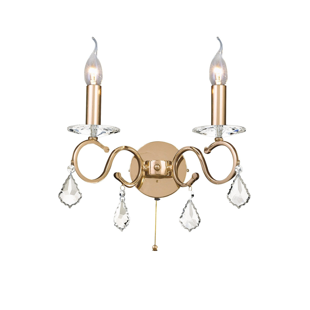 Torino 2 Light Crystal Wall Light With Switch - Gold