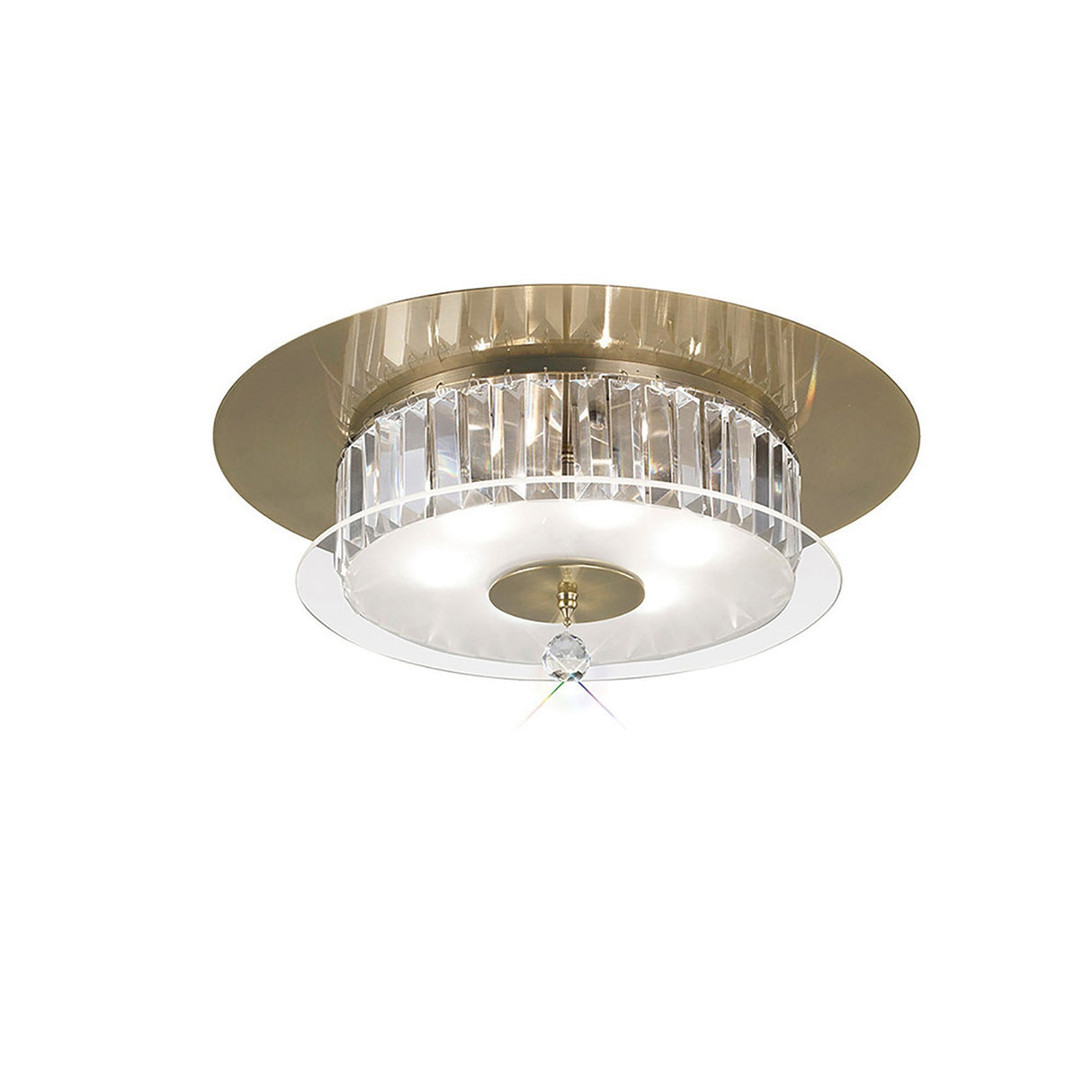 Tosca 6 Light Round Glass/Crystal Flush Ceiling Light – Antique Brass