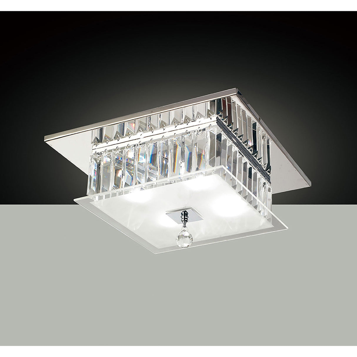 Tosca 4 Light Square Glass/Crystal Flush Ceiling Light – Chrome