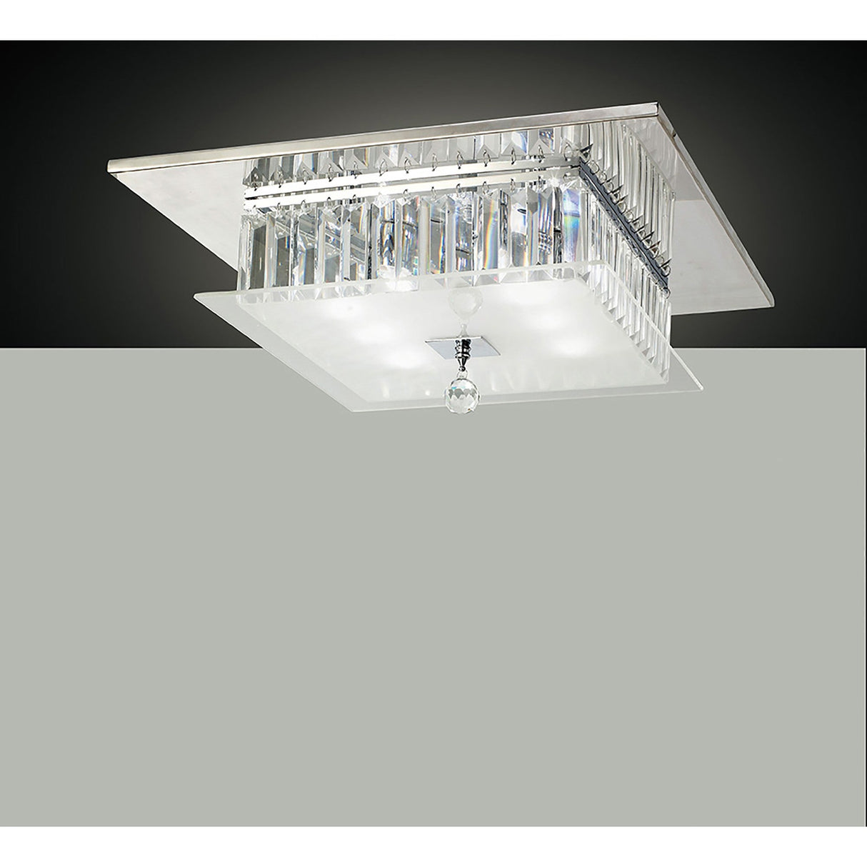 Tosca 6 Light Square Glass/Crystal Flush Ceiling Light – Chrome