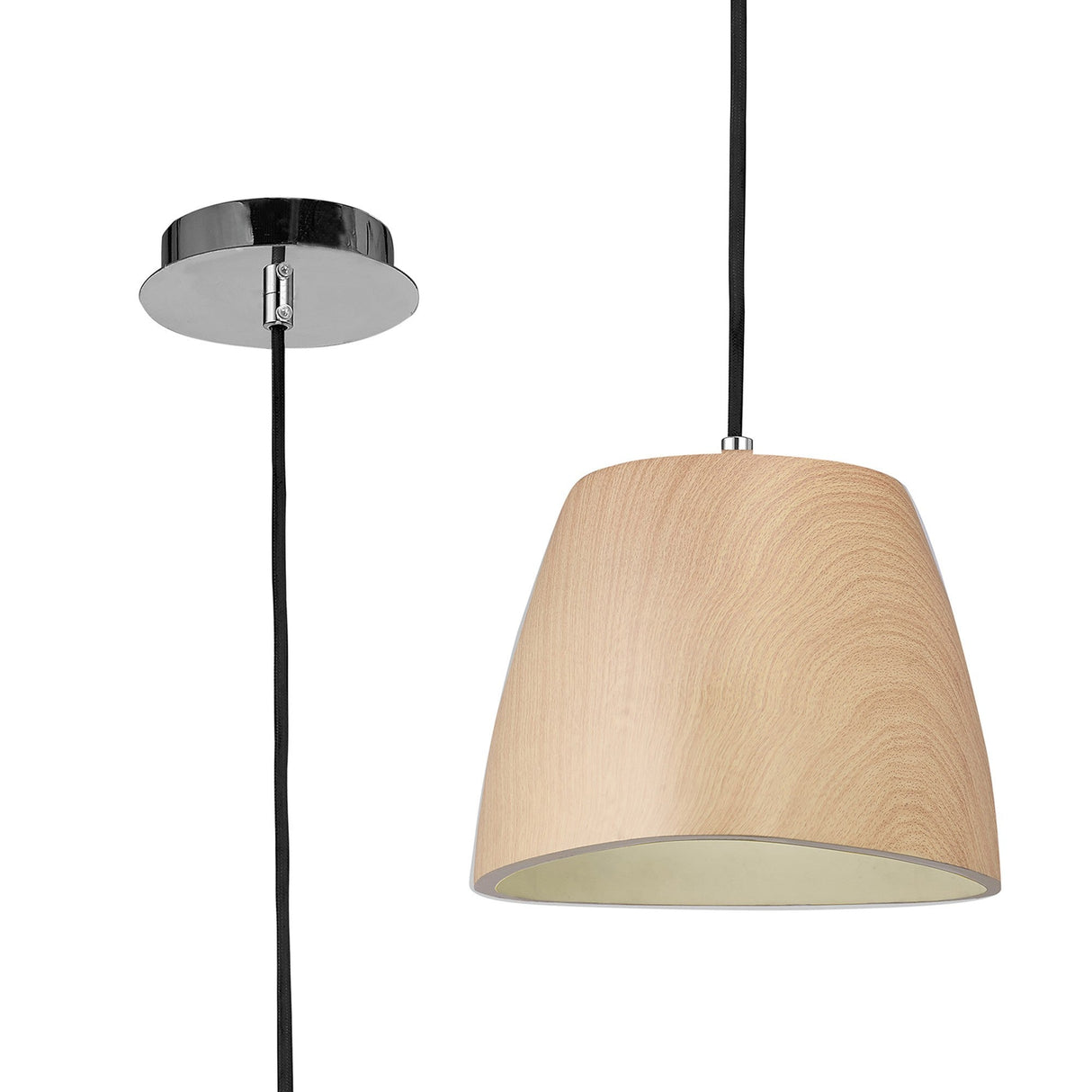 Triangle 22cm 1 Light Glass Pendant Light - Beech & Polished Chrome