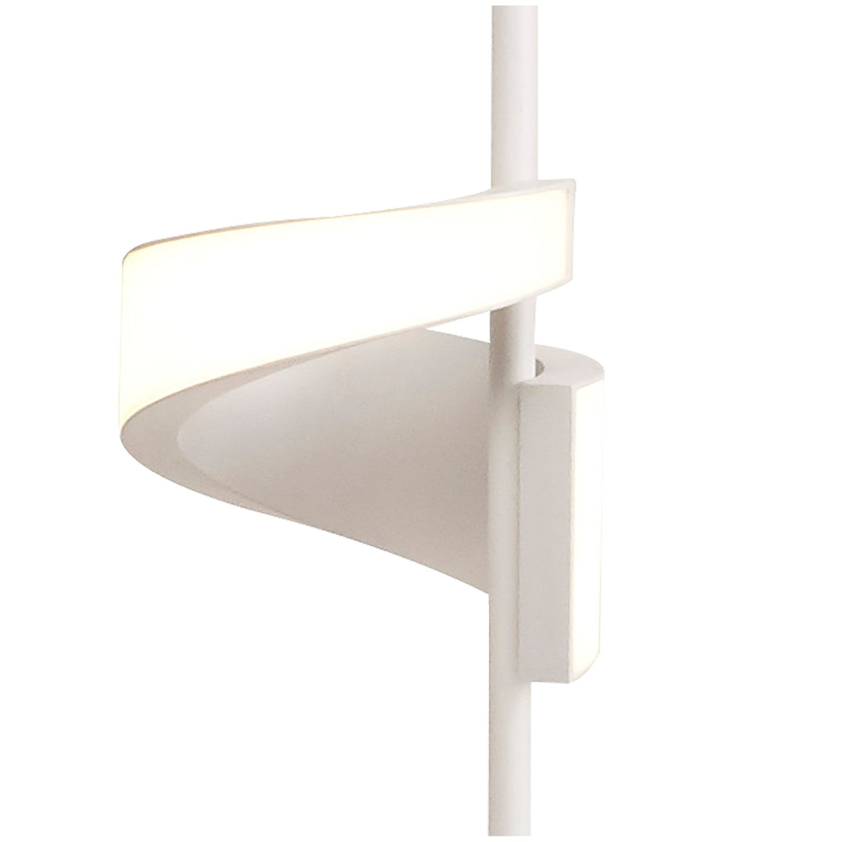 The Tsunami LED Floor Lamp 36W 3000K in Sand White features a modern, spiral-shaped light design that wraps around a vertical rod for stylish ambient lighting in any contemporary space.